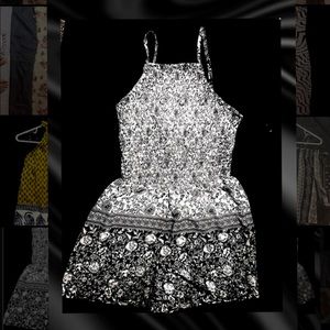 Black and white flowered romper